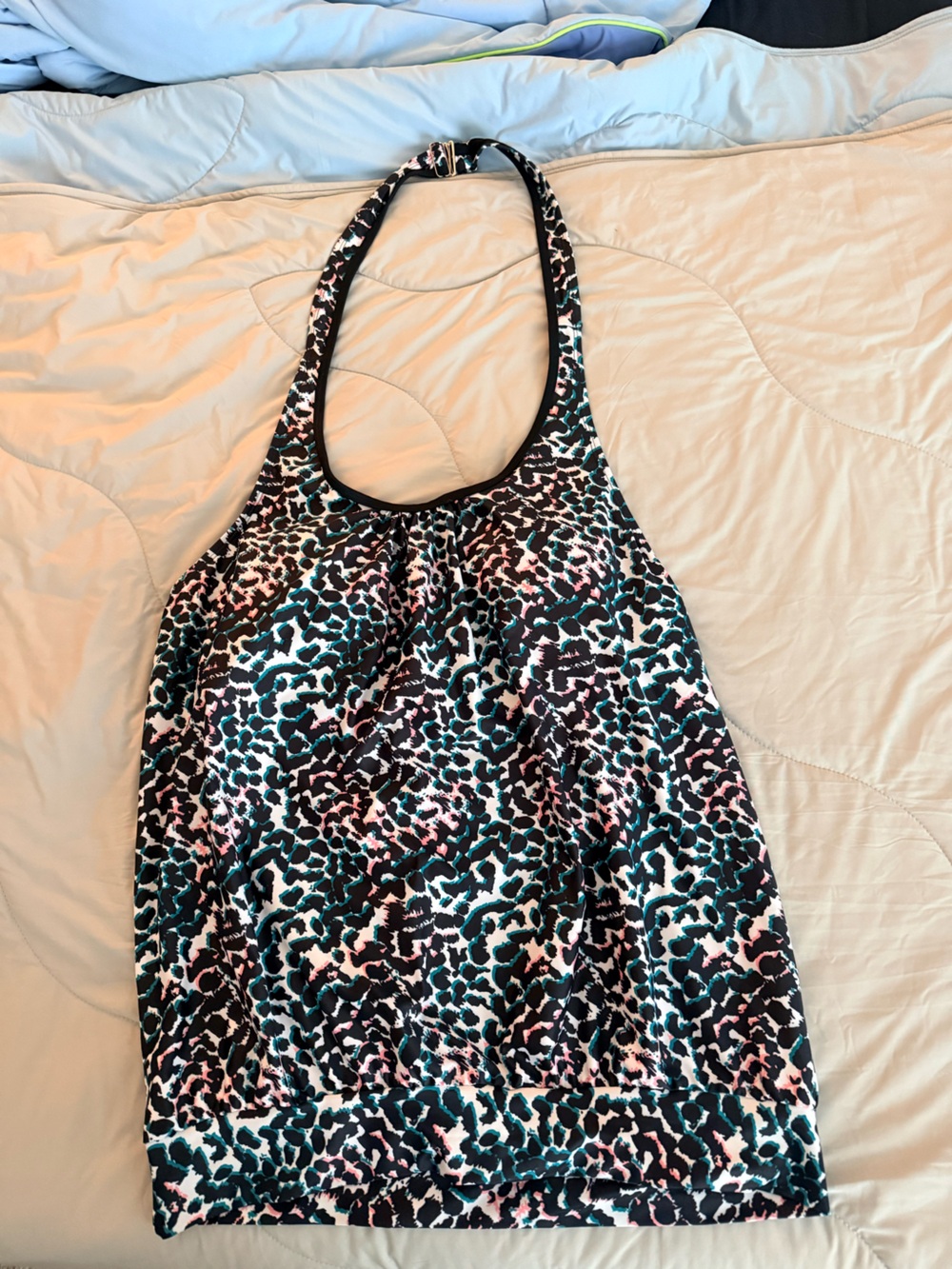 Swimsuit Black Lined Tank top XXL with Teal & Pink Leopard Trim